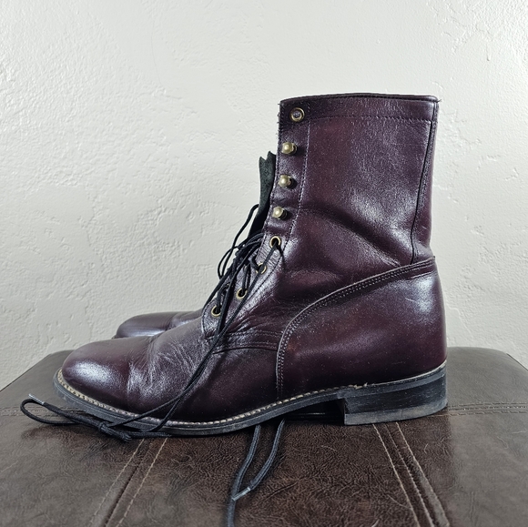 Acme Studio Preppy Western Old Money Victorian Burgundy Leather Boots Sz 8.5- 9 - Picture 2 of 11